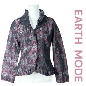 EARTH MODE Very Unique Blazer, Ruffle Around Neck & Hem at Bottom, Size M.